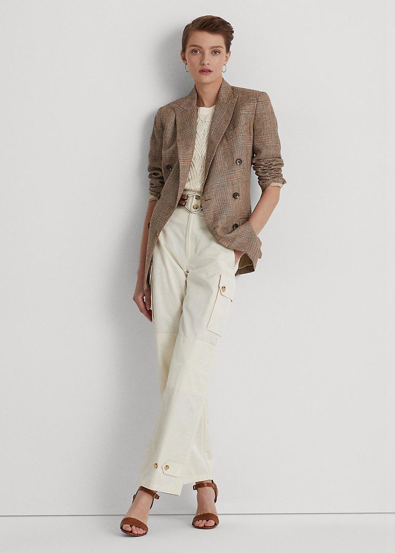 Spodnie Lauren Damska Białe Shantung Wide-Leg Cargo 945682-ODL